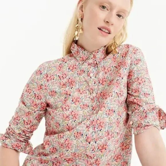 J.Crew x Liberty 6 Popover Shirt Swirling Petals Pink Red Blue Yellow - Picture 1 of 13